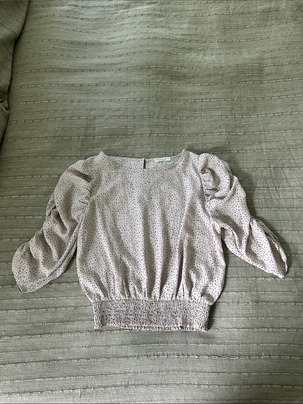 Paper Crane Dusty Pink Puff Sleeve Smocked-Hem Blouse